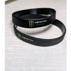 NEW Monster Energy Drink Silicone Wristband Bracelet‎ Black Green Logo Set of 2